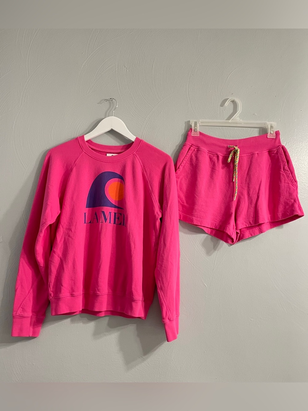Sundry La Mer sweatshirt with shorts azalea pink matching set 100% cotton sz 2